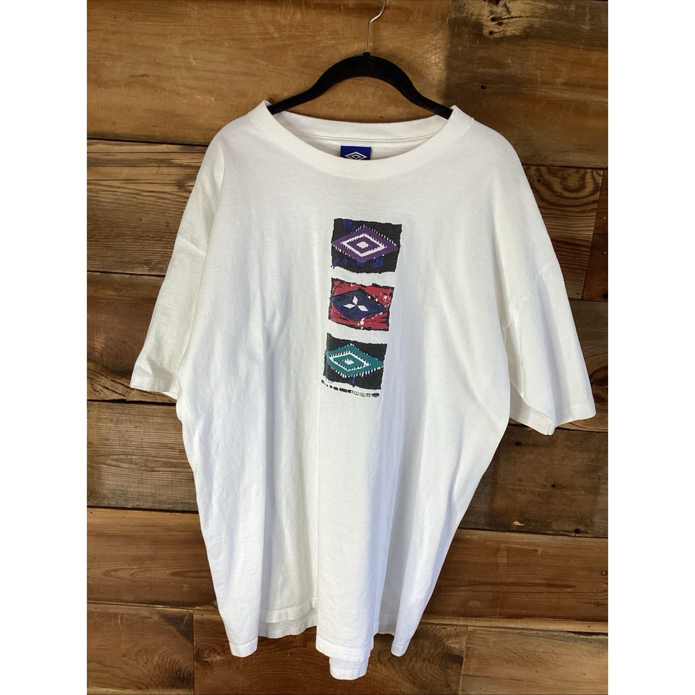 Vintage 90s UMBRO Shirt Size XL Single Stitch Embroidered Logo White Soccer USA